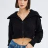 Black Zip Up Crop Cardigan -Women Clothing Shop kn2122 41jb black 1