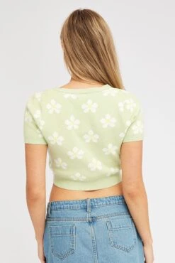 Green Floral Knit Cardigan Short Sleeve 12 Green Floral Knit Cardigan Short Sleeve -Women Clothing Shop kn2295a 40jb floral 5