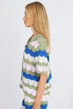 Multi Stripe Collar Knit Cardigan Short Sleeve 11 Multi Stripe Collar Knit Cardigan Short Sleeve -Women Clothing Shop kn2335x 41jb stripe 4