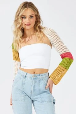 Multi Shrug Crochet Long Sleeve Knit Cardigan -Women Clothing Shop kn2364 51jb multi 3