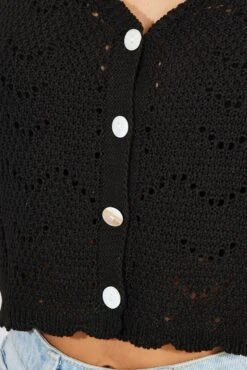 Black Crochet Knit Cardigan Short Sleeve 13 Black Crochet Knit Cardigan Short Sleeve -Women Clothing Shop kn2434 41j black 6