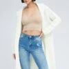 White Oversized Longline Cardigan Hooded -Women Clothing Shop kn3027 45pb white 1