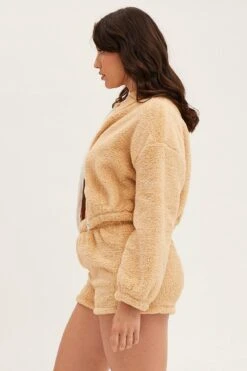 Beige Loungewear Teddy Jacket -Women Clothing Shop lg jacket nude loungewear teddy jacket 32966499729601