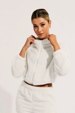 White Loungewear Teddy Jacket -Women Clothing Shop lg jacket white loungewear teddy jacket 33140472021185