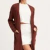Brown Knit Cardigan Long Sleeve Relaxed Longline