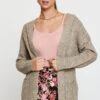 Beige Knit Cardigan Long Sleeve Relaxed Cable
