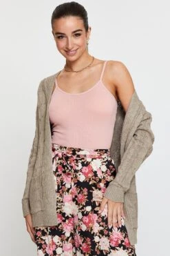 Beige Knit Cardigan Long Sleeve Relaxed Cable -Women Clothing Shop lgline cardigan camel knit cardigan long sleeve relaxed cable 32965140512961