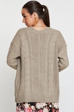 Beige Knit Cardigan Long Sleeve Relaxed Cable -Women Clothing Shop lgline cardigan camel knit cardigan long sleeve relaxed cable 32965140578497