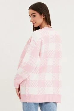 Check Knit Cardigan Long Sleeve Longline -Women Clothing Shop lgline cardigan check knit cardigan long sleeve longline 32965146247361