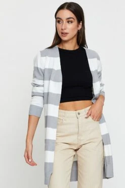 Stripe Knit Cardigan Long Sleeve Relaxed Longline -Women Clothing Shop lgline cardigan stripe knit cardigan long sleeve relaxed longline 32965139857601
