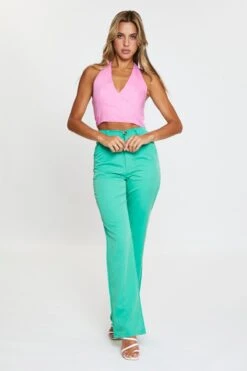 Green Wide Leg Pant High Rise 10 Green Wide Leg Pant High Rise -Women Clothing Shop mr harem pant green slim pants high rise 32964938072257