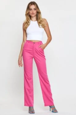 Pink Wide Leg Pant High Rise -Women Clothing Shop mr harem pant pink slim pants high rise 32967183466689