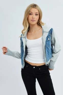 Blue Jacket Long Sleeve Hooded -Women Clothing Shop oj1067 33wb denim 3