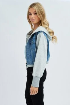 Blue Jacket Long Sleeve Hooded -Women Clothing Shop oj1067 33wb denim 4