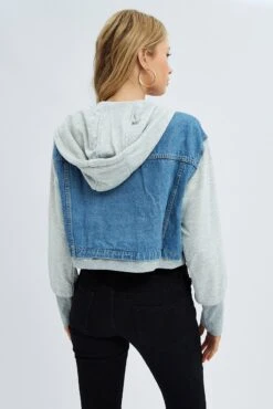 Blue Jacket Long Sleeve Hooded -Women Clothing Shop oj1067 33wb denim 5