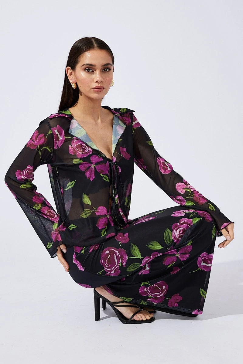 Black Floral Cardigan Long Sleeve 3 Black Floral Cardigan Long Sleeve