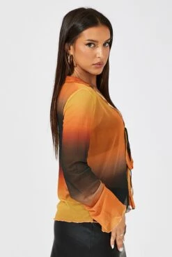 Brown Abstract Mesh Cardigan Long Sleeve -Women Clothing Shop oj1216d 84wb abstract 4