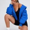 Blue Puffer Jacket With Long Sleeves -Women Clothing Shop oj1232 33w cobalt 1
