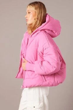 Pink Puffer With Long Sleeve -Women Clothing Shop oj1232 33wb pink 4