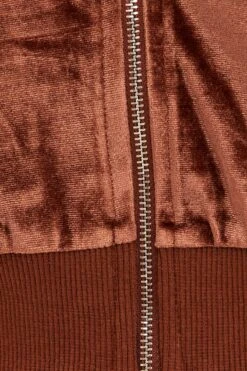 Brown Velour Short Sleeve Zip Lounge Hoodie -Women Clothing Shop oj12900 f3 chocolate 6