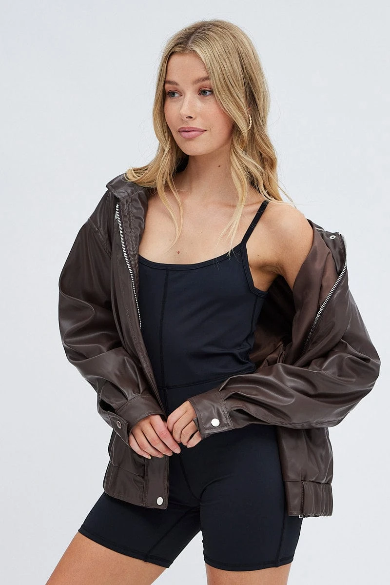 Brown PU Oversized Jacket 3 Brown PU Oversized Jacket