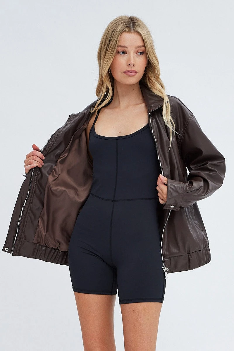 Brown PU Oversized Jacket 5 Brown PU Oversized Jacket - Image 3
