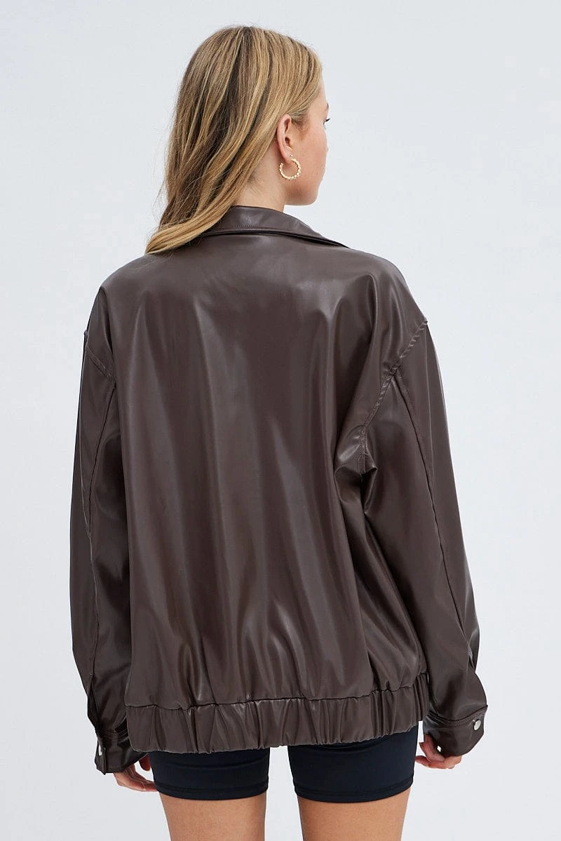 Brown PU Oversized Jacket 7 Brown PU Oversized Jacket - Image 5