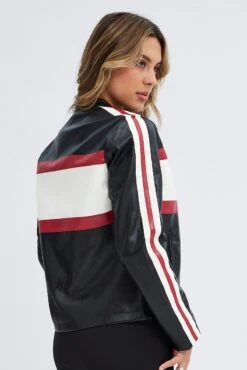 Black Faux Leather Jacket Long Sleeves -Women Clothing Shop oj1423 66w black 6