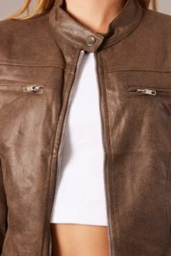 Brown Jacket Long Sleeve Crop Faux Leather 13 Brown Jacket Long Sleeve Crop Faux Leather -Women Clothing Shop oj1431 33wb chocolate 6