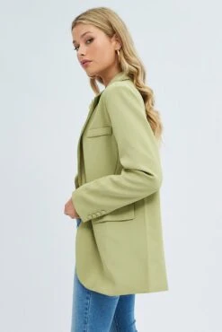 Green Oversized Single Breasted Blazer -Women Clothing Shop oj1434 38wb lime 4