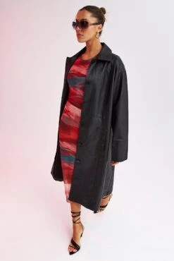 Black Jacket Longline Collar Long Sleeve Faux Leather