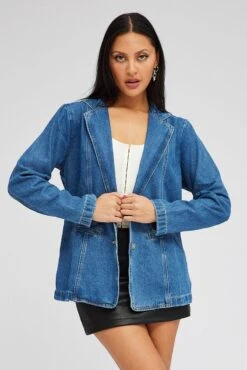 Denim Denim Jacket Long Sleeve -Women Clothing Shop oj1672 20wb mid wash 3