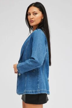 Denim Denim Jacket Long Sleeve -Women Clothing Shop oj1672 20wb mid wash 4