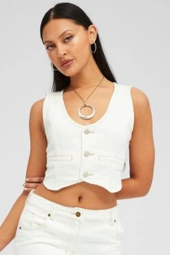 White Vest Button Front -Women Clothing Shop oj1677a 20w cream 3