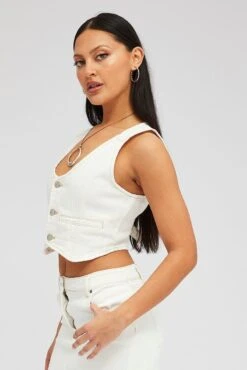 White Vest Button Front -Women Clothing Shop oj1677a 20w cream 4