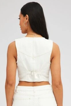 White Vest Button Front -Women Clothing Shop oj1677a 20w cream 5