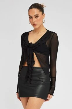 Black Mesh Cardigan Long Sleeve -Women Clothing Shop oj1693 84w black 3