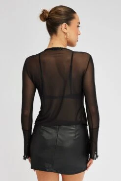 Black Mesh Cardigan Long Sleeve -Women Clothing Shop oj1693 84w black 5