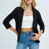 Black Blazer Jacket 3/4 Sleeve Lapel Single Breasted -Women Clothing Shop oj17325a 47wb black 1