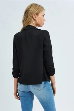Black Blazer Jacket 3/4 Sleeve Lapel Single Breasted -Women Clothing Shop oj17325a 47wb black 5