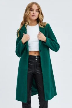 Green One Button Coat Knee Length -Women Clothing Shop oj1832 66w forest 3