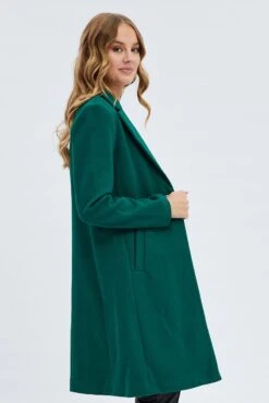 Green One Button Coat Knee Length -Women Clothing Shop oj1832 66w forest 4