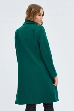 Green One Button Coat Knee Length -Women Clothing Shop oj1832 66w forest 5