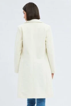 White One Button Coat Knee Length -Women Clothing Shop oj1832 66wb ecru 5