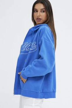Blue Hoodie Zip Long Sleeve New York Embroidery -Women Clothing Shop oj1853d 84mb periwinkle 4