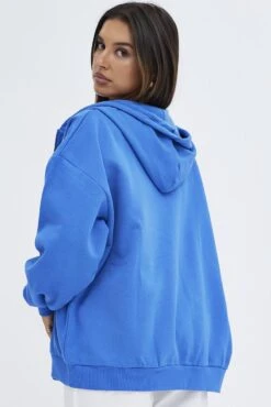 Blue Hoodie Zip Long Sleeve New York Embroidery -Women Clothing Shop oj1853d 84mb periwinkle 5
