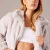 Grey Jacket Long Sleeve Faux Fur -Women Clothing Shop oj1861 33wb grey 1