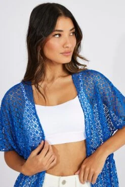 Blue Crochet Cardigan Short Sleeve -Women Clothing Shop oj2012 51wb blue 3