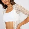 White Crochet Cardigan Short Sleeve -Women Clothing Shop oj2012 51wb white 1