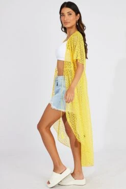 Yellow Crochet Cardigan Short Sleeve -Women Clothing Shop oj2012 51wb yellow 4